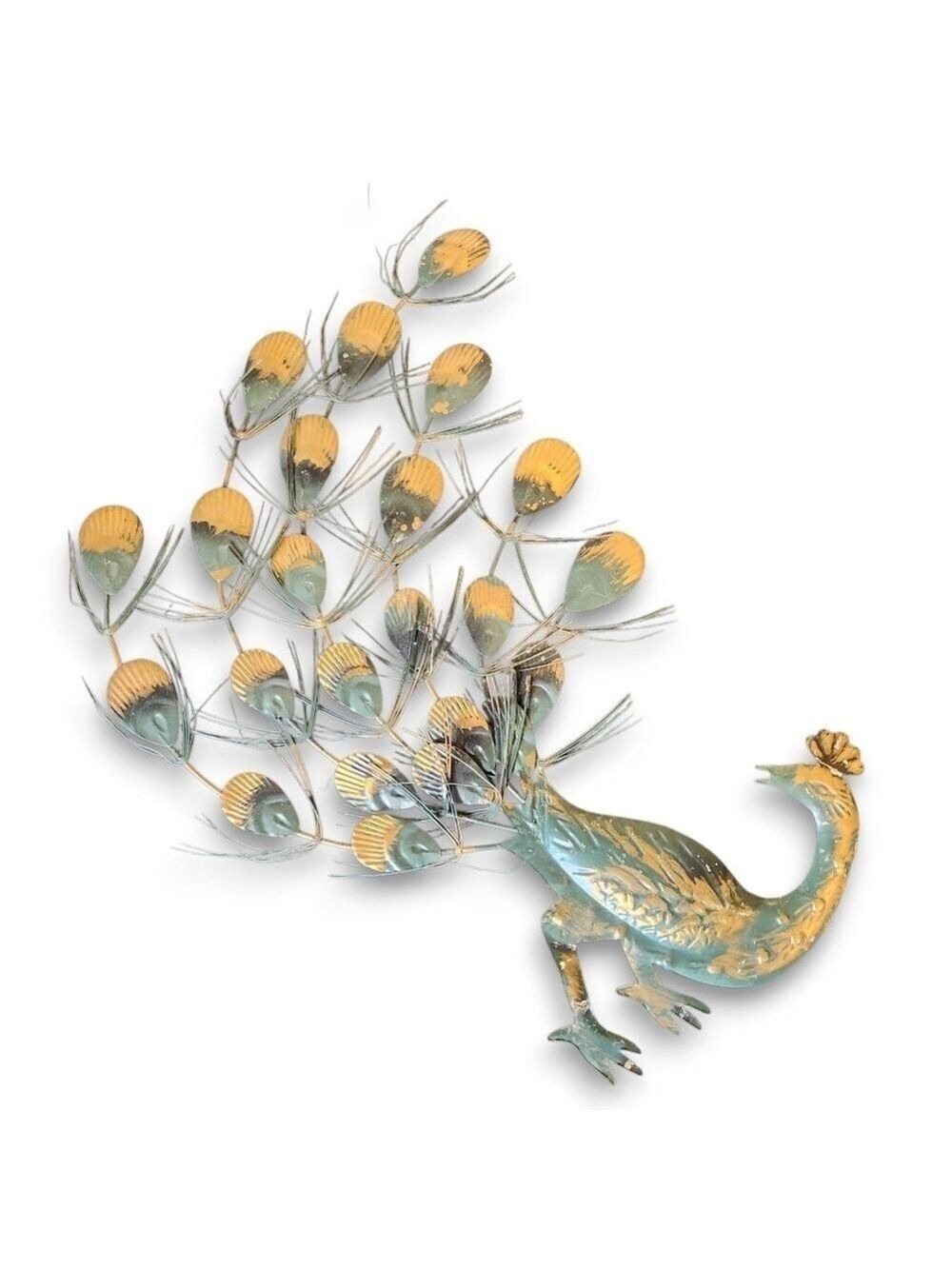Vintage MCM Wall Decor Tin Peacock PAIR (Made in Hong Kong) Circa 1950-1960s - Picture 2 of 11